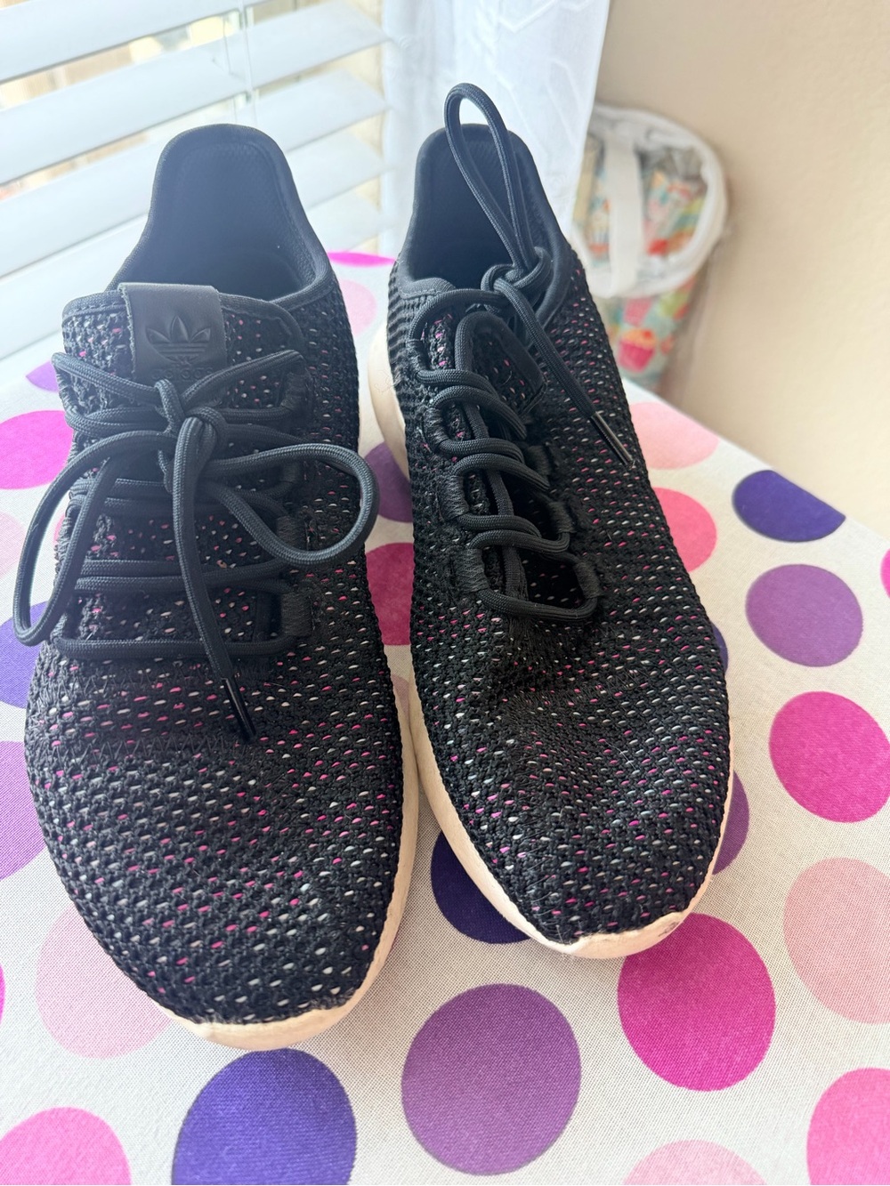 adidas Originals Black Knit Sneakers with Pink Accent